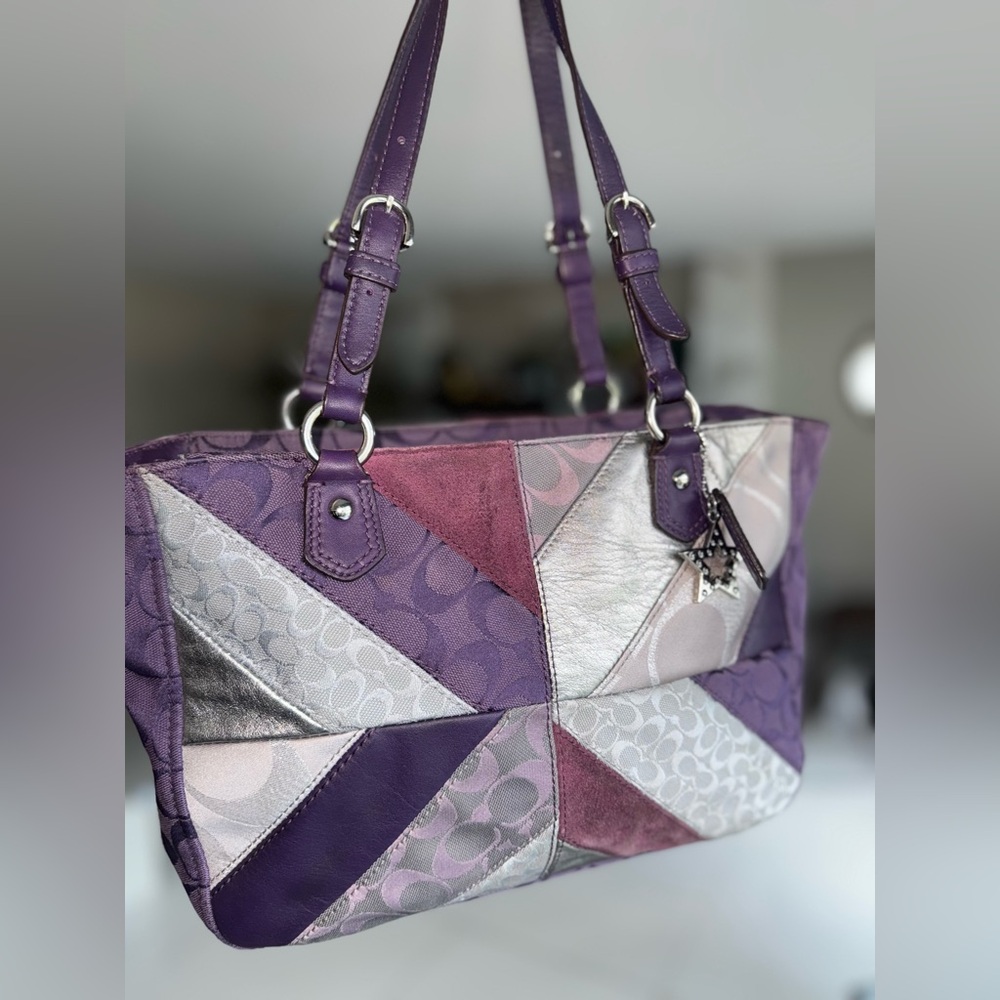 COACH Purple Chevron Patchwork Bag #F17614 - Picture 11 of 11